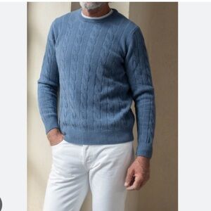 L.L. Bean Men's 100% cashmere Cable Knit Crewneck Sweater size XXL Tall blue